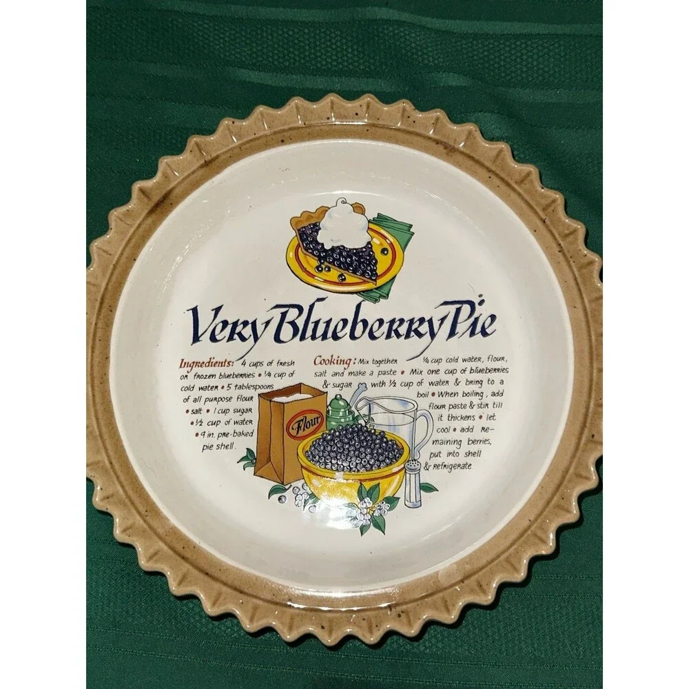 Vtg Very Blueberry Pie Ceramic Recipe Plate Scalloped Fluted Brown Rim Japan 10